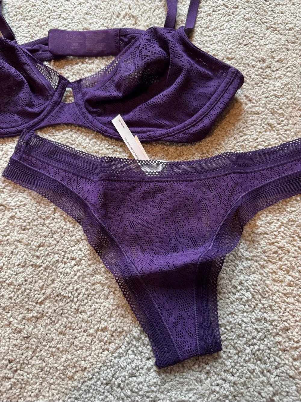 Soma Deep Purple Lace Underwire Bra and Bikini Set